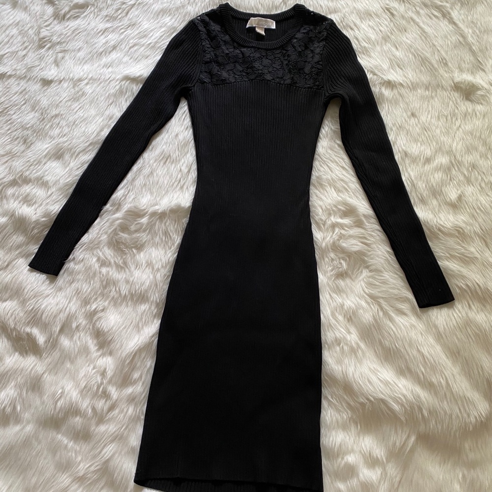 Michael Kors Black Bodycon Knit Ribbed Dress XS